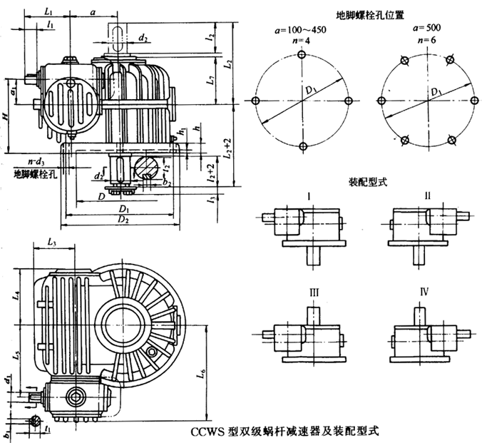雙級(jí)蝸桿減速器的裝配型式與主要尺寸