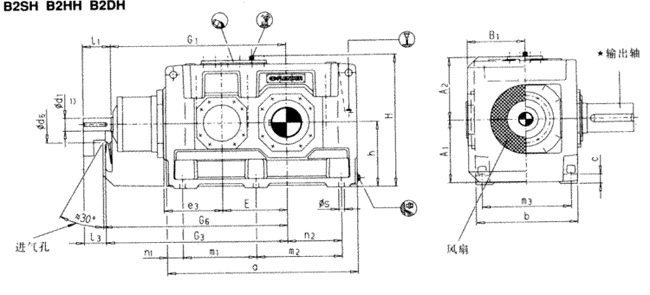 直交軸齒輪箱四級(jí)傳動(dòng)臥式安裝(B4.H,B4.M)