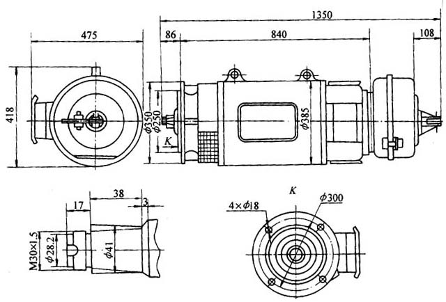 YRTE型起重用繞線(xiàn)轉(zhuǎn)子三相異步電動(dòng)機(jī)外形尺寸